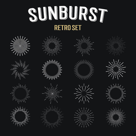Set of vintage linear sunbursts. Vector illustrationのイラスト素材