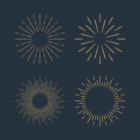 Set of gold vintage linear sunbursts. Vector illustrationのイラスト素材