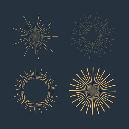 Set of gold vintage linear sunbursts. Vector illustrationのイラスト素材
