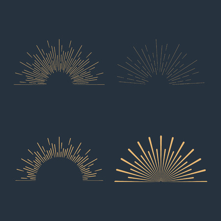 Set of gold vintage linear sunbursts. Vector illustrationのイラスト素材
