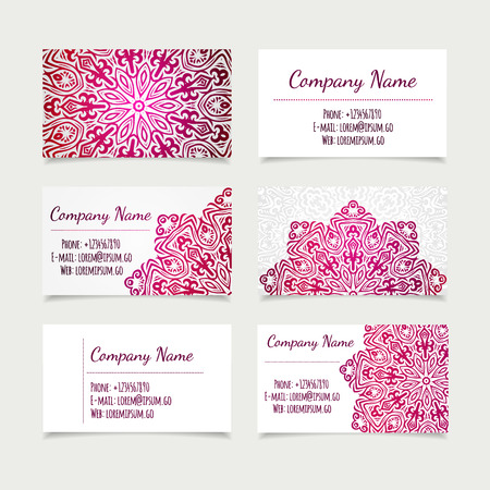 set of retro business card templates with mandala, vector illustration. office collection.のイラスト素材