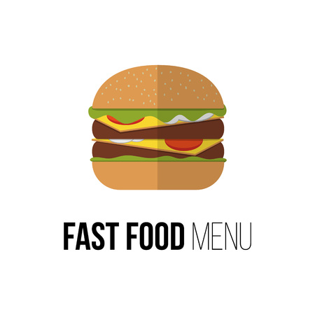 Burger vector concept. Design element for restaurant menu illustration or for logotype. Flat design of food. Diet and unhealthy eating habits illustration. Hamburger, cheeseburger posterのイラスト素材