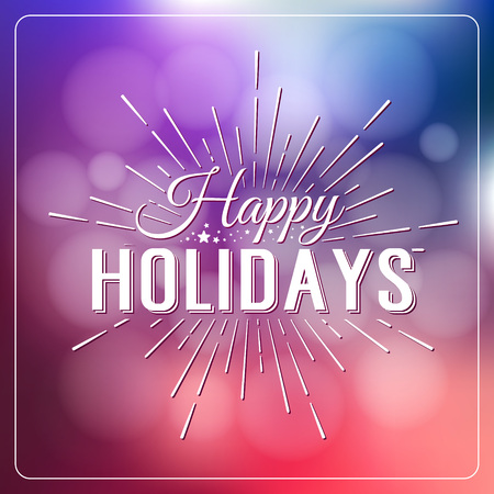 Merry Christmas and Happy New Year Calligraphic Design Label on defocus background. Holidays lettering for invitation, greeting card, prints and posters. Typographic design. Vector illustration.のイラスト素材