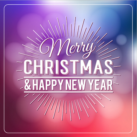 Merry Christmas and Happy New Year Calligraphic Design Label on defocus background. Holidays lettering for invitation, greeting card, prints and posters. Typographic design. Vector illustration.のイラスト素材