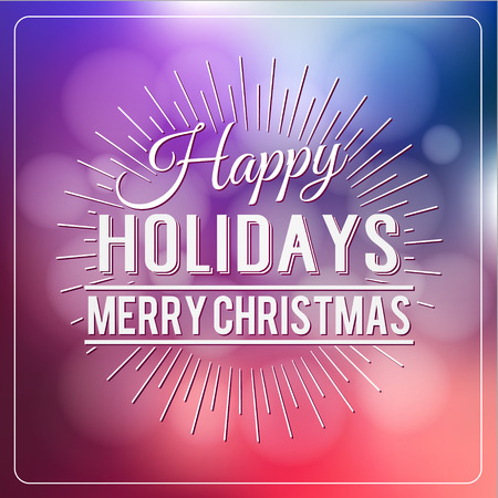 Merry Christmas and Happy New Year Calligraphic Design Label on defocus background. Holidays lettering for invitation, greeting card, prints and posters. Typographic design. Vector illustration.のイラスト素材