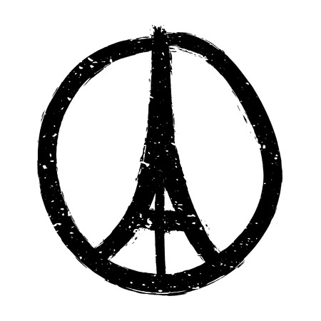 Freehand drawn sketch peace for Paris illustration of pray hands and Eiffel Tower ,Paris on white background, doodle hand drawn, Peace for Paris, Pray for Parisのイラスト素材