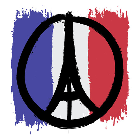 Freehand drawn sketch peace for Paris illustration of pray hands and Eiffel Tower , doodle hand drawn, Peace for Paris, Pray for Paris with France Flag Colorsのイラスト素材