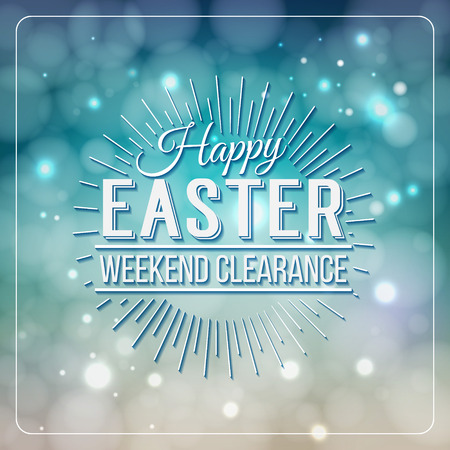 Happy Easter greeting card. Hand Drawn lettering Design Label on defocus background. Easter Holidays lettering for invitation, greeting card, prints and posters. Easter Sale Typographic Banner.のイラスト素材