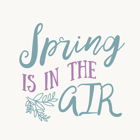 Hello Spring hand drawn inspiration quote. Vector watercolor spring typography text design element. Brush lettering quote and spring time typographic poster. Housewarming hand lettering spring quote.のイラスト素材