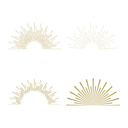 Retro Sun burst shapes. Vintage starburst logo, labels, badges. Sunburst minimal logo frames. Vector firework design elements isolated. Sun burst light logo. Minimal vintage gold firework burst iconのイラスト素材
