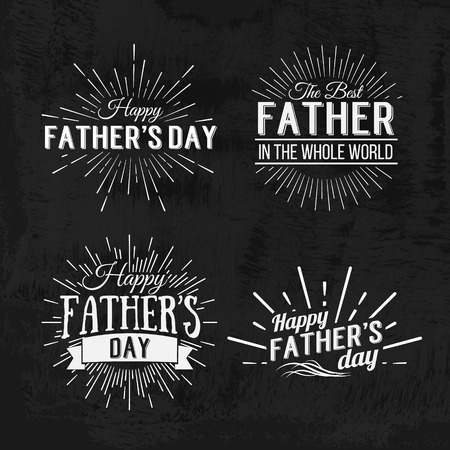 Happy Father's Day Retro calligraphic design element. Happy Father's Day Vintage Typographical Chalkboard design. Happy Fathers Day retro chalk invitation labels with light rays. Vector illustrationのイラスト素材