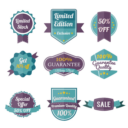 Set of retro labels and banners isolated on white. Vector Illustration. Special offer banner. Premium quality label. Sale stamp. Big Clearance. vector layoutのイラスト素材
