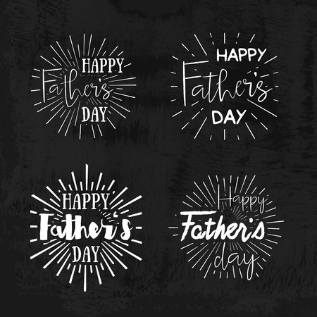 Happy Father's Day Retro calligraphic design element. Happy Father's Day Vintage Typographical Chalkboard Background. Happy Fathers Day retro chalk label with light rays. Vector illustration.のイラスト素材