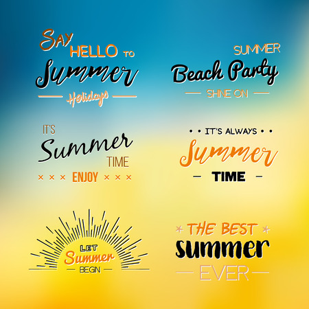 Enjoy The Summer Time logo Template. Vector Typographic Design Label. Holidays lettering.  Tropical party paradise, sea, sunshine, weekend tour, beach vacation, adventure labelのイラスト素材