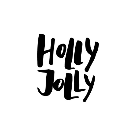 Merry Christmas card with calligraphy "Holly Jolly". Template for Greetings, Congratulations, Housewarming posters, Invitations, Photo overlays. Vector illustrationのイラスト素材