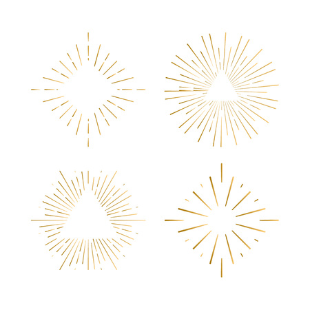 Tribal boho sunburst frames with place for your text. Gold sparkle hipster logo, Vector line firework shapesのイラスト素材