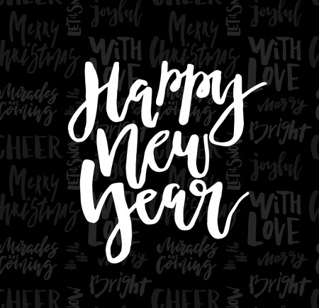 Greeting card with calligraphy Happy New Year. Template for Congratulations, Housewarming posters, Invitations, Photo overlays. Vector illustrationのイラスト素材