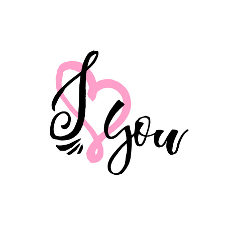 I Love You - Happy Valentines day card with calligraphy text on white. Template for Greetings, Congratulations, Housewarming posters, Invitation, Photo overlay. Vector illustration.のイラスト素材