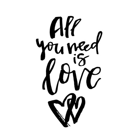 All You Need Is Love Happy Valentines day card with calligraphy text on white. Template for Greetings, Congratulations, Housewarming posters, Invitation, Photo overlay.のイラスト素材