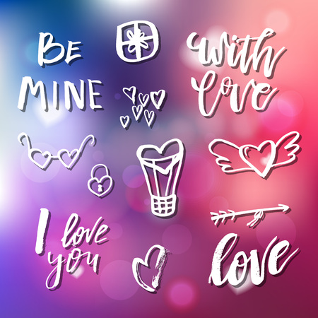 Handdrawn icons and clip art. Calligraphy for invitation, greeting card, prints, posters. Hand drawn typographic inscription, lettering design. Vector Happy Valentines day holidays quote.のイラスト素材