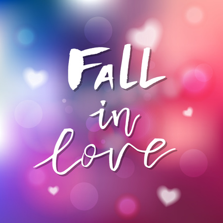 Fall in Love - Calligraphy for invitation, greeting card, prints, posters. Hand drawn typographic inscription, lettering design. Vector Happy Valentines day holidays quote.のイラスト素材