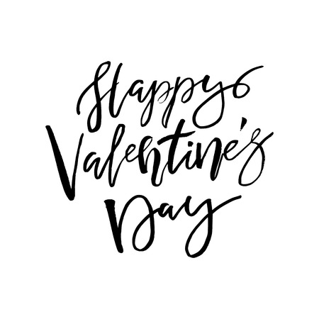 Happy Valentines day card with calligraphy text on white. Template for Greetings, Congratulations, Housewarming posters, Invitation, Photo overlay. Vector illustrationのイラスト素材