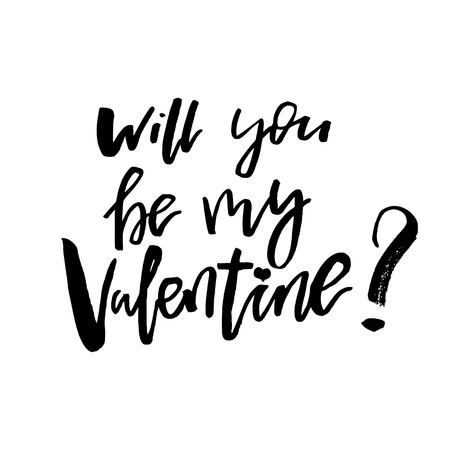 Will You Be My Valentine - Happy Valentines day card with calligraphy text on white background.のイラスト素材