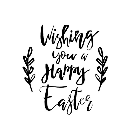 Wishing you a happy Easter card with calligraphy text vector template for greetings, congratulations, prints, invitations, photo overlays hand lettering design for holiday poster.のイラスト素材