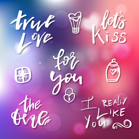 Handdrawn icons and clip art. Calligraphy for invitation, greeting card, prints, posters. Hand drawn typographic inscription, lettering design. Vector Happy Valentines day holidays quote.のイラスト素材