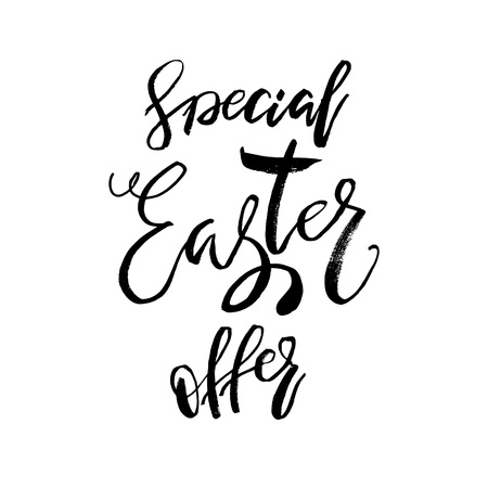Special Easter Offer card with calligraphy text. Vector Template for Flyers, banners, advertise, marketing, promotion. Hand lettering design for Happy Easter Holiday Posterのイラスト素材
