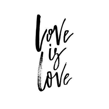 Love Is - Happy Valentines day card with calligraphy text on white. Template for Greetings, Congratulations, Housewarming posters, Invitation, Photo overlay. Vector illustrationのイラスト素材