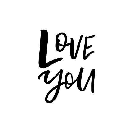 I Love You - Happy Valentines day card with calligraphy text on white. Template for Greetings, Congratulations, Housewarming posters, Invitation, Photo overlay. Vector illustrationのイラスト素材