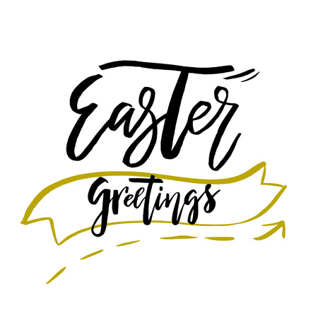 Happy Easter Greetings card with calligraphy text. Vector Template for Congratulations, Prints, Invitations, Photo overlays. Hand lettering design for Holiday Posterのイラスト素材