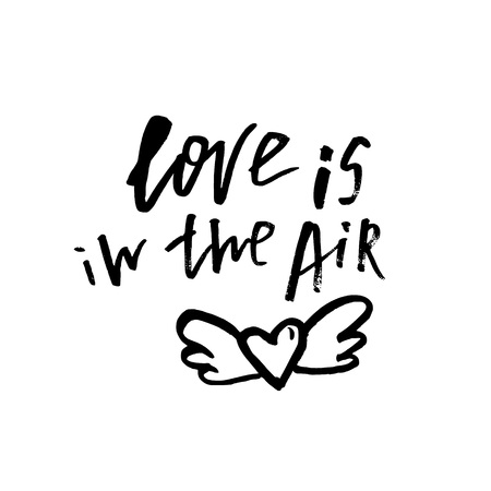 Love is in the Air - Happy Valentines day card with calligraphy text on white. Template for Greetings, Congratulations, Housewarming posters, Invitation, Photo overlay. Vector illustrationのイラスト素材