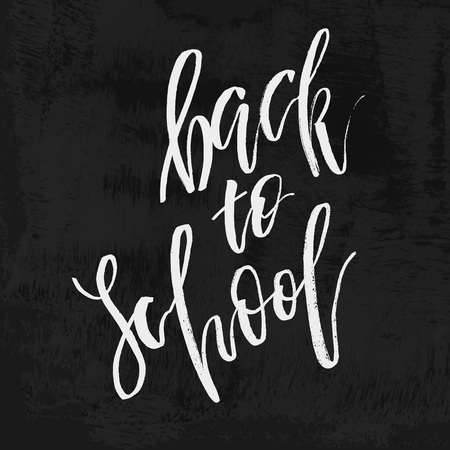 Welcome Back to School chalk lettering on blackboard. Vintage Calligraphic Design Label On Chalkboard.のイラスト素材