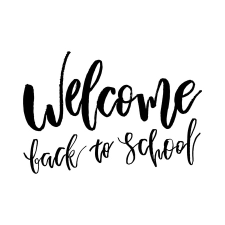 Welcome Back to School. Lettering text logo isolated on white backgroundのイラスト素材