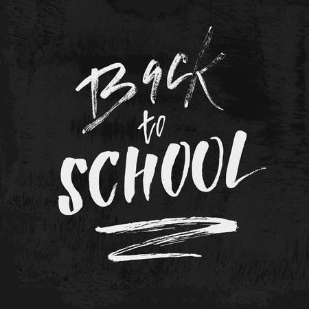Welcome Back to School chalk lettering on blackboard. Vintage Calligraphic Design Label On Chalkboard.のイラスト素材