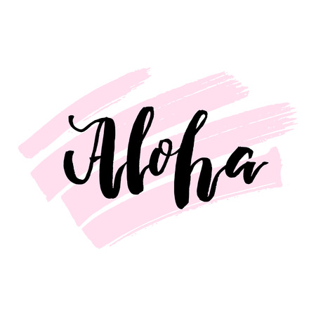Aloha hand-drawn lettering print. Hawaiian language greeting typography for posters, t-shirt, prints, cards, banners.のイラスト素材