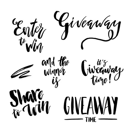 It's Giveaway Time Lettering text set. Typography for promotion in social media isolated on white background. Free gift raffle, win a freebies. Vector advertising.のイラスト素材