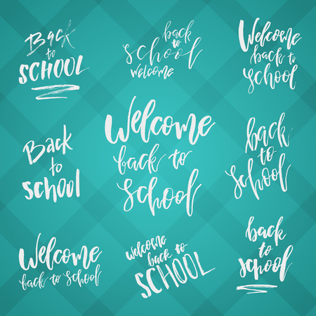 Back to School Typography Set - Vintage Style Lettering Sale Design Layout. Vector badges, labels and logos for greetings, cards, printsのイラスト素材