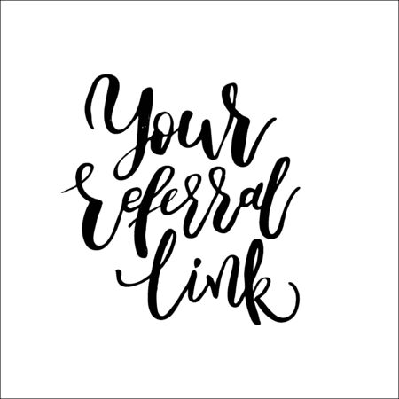 Refer a friend vector lettering. Referral marketing phrase isolated on white background. Handwritten brush pen calligraphy poster for loyalty program. Attract customers flyer. Start referring, inviteのイラスト素材