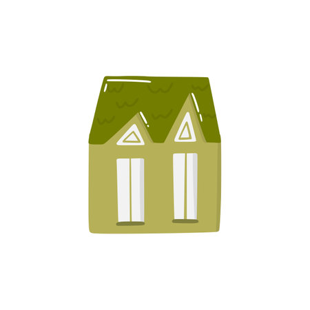 Cute doodle house in hand drawn style, design children nursery, room, clothes, map and textile cartoon vector illustration, isolated on white. Colorful sketch childhood home residential area.のイラスト素材
