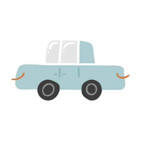 Cute doodle passenger car in hand drawn style, design children nursery, room, clothes, map and textile cartoon vector illustration, isolated on white. Colorful sketch urban vehicle for printing.のイラスト素材