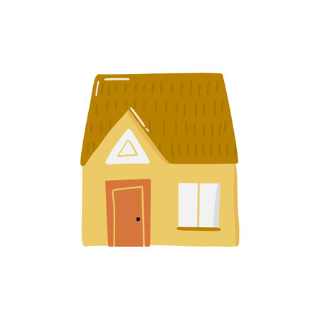 Cute doodle house in hand drawn style, design children nursery, room, clothes, map and textile cartoon vector illustration, isolated on white. Colorful sketch childhood home residential area.のイラスト素材
