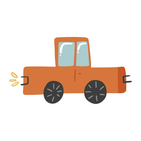 Cute doodle passenger car in hand drawn style, design children nursery, room, clothes, map and textile cartoon vector illustration, isolated on white. Colorful sketch urban vehicle for printing.のイラスト素材