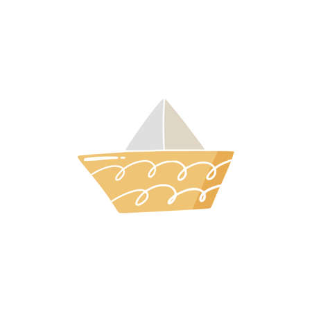 Cute doodle sailboat in hand drawn style, design boat children nursery, room, clothes, map and textile cartoon vector illustration isolated on white. Colorful sketch outdoor yacht for printing.のイラスト素材