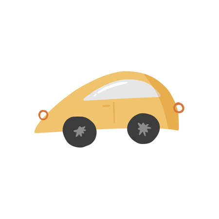 Cute doodle passenger car in hand drawn style, design children nursery, room, clothes, map and textile cartoon vector illustration, isolated on white. Colorful sketch urban vehicle for printing.のイラスト素材