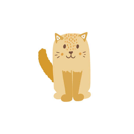 Cute smiling red cat isolated on white background. Cartoon sitting kitten vector illustration design. Happy adorable animal icon, graphic design element.のイラスト素材