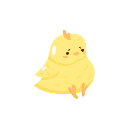 Cute easter hunt egg chick sitting, concept spring religious holiday, baby chicken icon, cartoon doodle vector illustration, isolated on white. Happy childhood time, flat decoration kindergarten.のイラスト素材