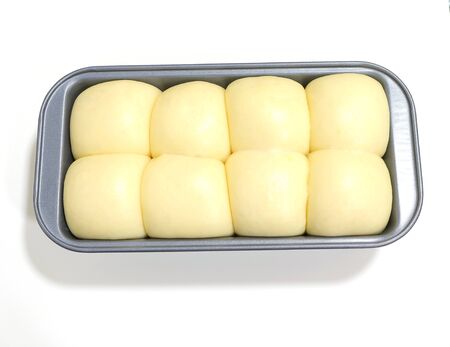 Dough flour in stainless steel trays.の写真素材